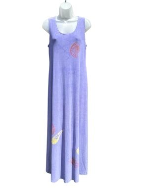 STALEY GRETZINGER Women S Purple Seashell Hand Painted Sleeveless Maxi Dress.
